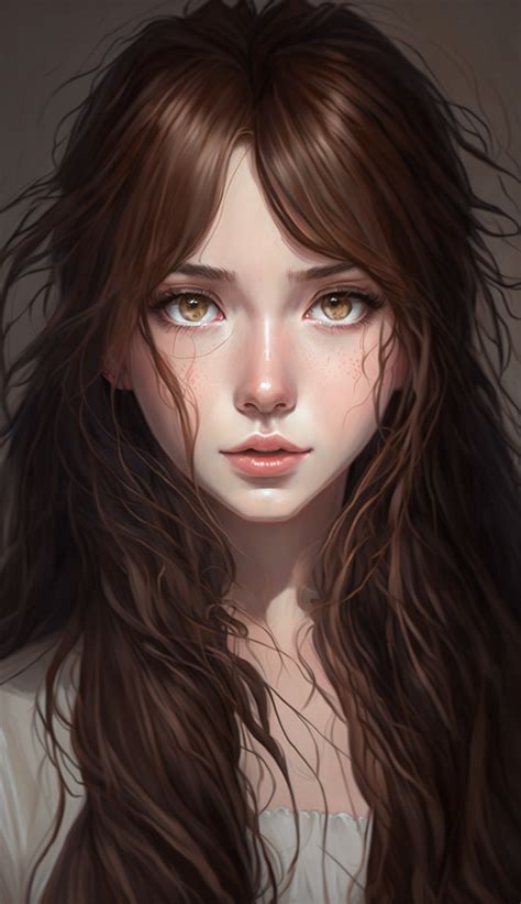 Digital drawing of a cute girl with long brown hair and brown eyes | #anime #fantasy #medieval # ...