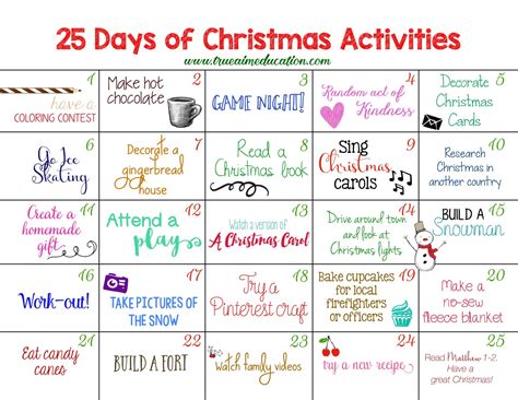 25 Days of Christmas Activities Advent Calendar - True Aim