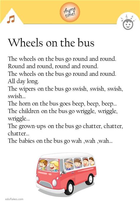 Wheel on the bus - Kindergarten rhyme | Bus rhymes, Rhymes, Preschool poems