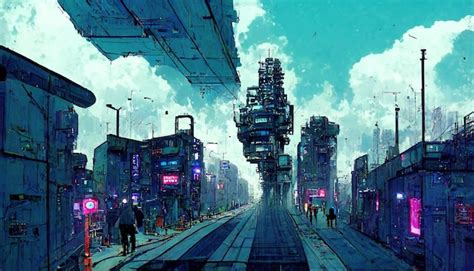 Premium Photo | Futuristic cyberpunk landscape in comic manga style ...