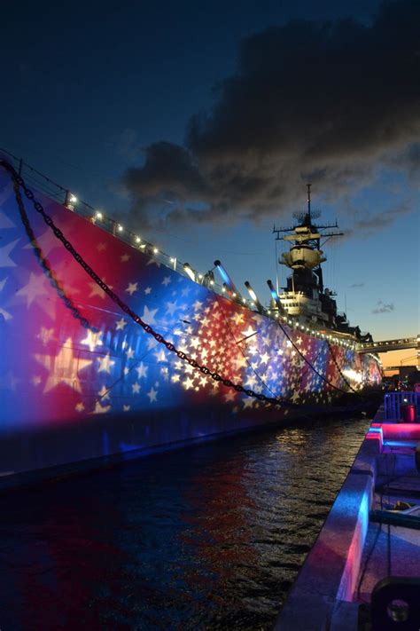 Special lighting on the Mighty Mo. | Battleship missouri, Land of the ...