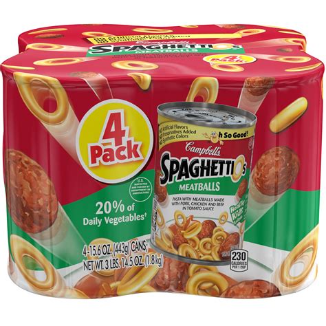 Campbell's SpaghettiOs Canned Pasta with Meatballs, 15.6 oz. Can, Pack ...