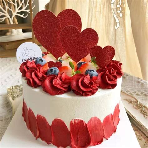 7pcs Red Gold Heart Cake Toppers Wedding Birthday Party Decor ...