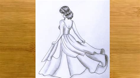 How to Draw a girl Back Side with beautiful dress || Pencil sketch - step by step - YouTube