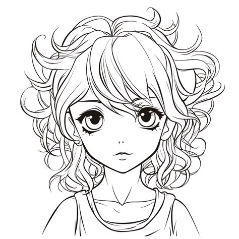 Girl With Curly Hair Coloring Page Outline Sketch Drawing Vector, Wing Drawing, Girl Drawing ...