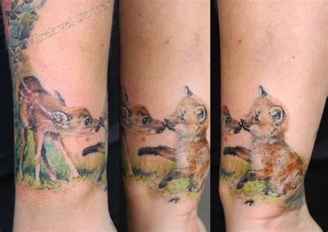 fox with deer realistc tattoo by Mirek vel Stotker,Stotker Tattoo ...