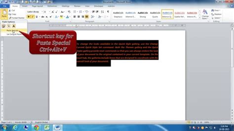 Keyboard Shortcut for Paste Special in MS Word - YouTube