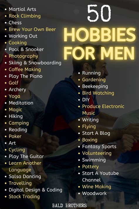 the top 50 hobbies for men list is shown in front of a table with ...