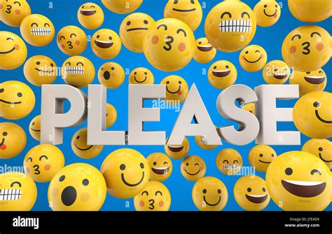 Set of emoji emoticon character faces with the word Please, 3D ...