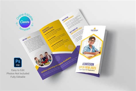 Canva Education Trifold Brochure Template Kids School Admission Brochure Design PSD Template - Etsy