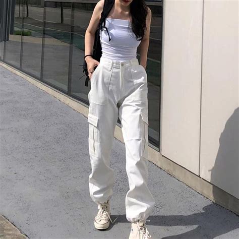 White Baggy Street High Waist Pants SD00691 | Stil kıyafetler, Swag ...