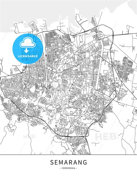 Semarang, Indonesia, Map poster borderless print template - HEBSTREITS