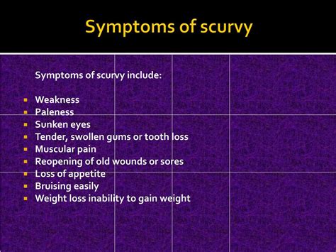 PPT - Scurvy: Causes, Symptoms, Daignosis, Prevention and Treatment PowerPoint Presentation - ID ...