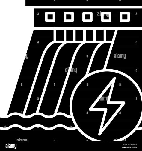 Hydroelectric dam glyph icon. Water energy plant. Hydropower ...