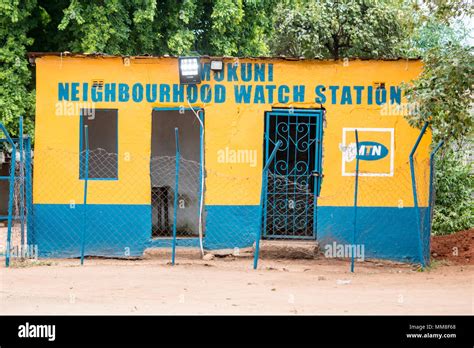 Front exterior Neighborhood Watch Station which is used as local jail, of Mukuni Village, Zambia ...