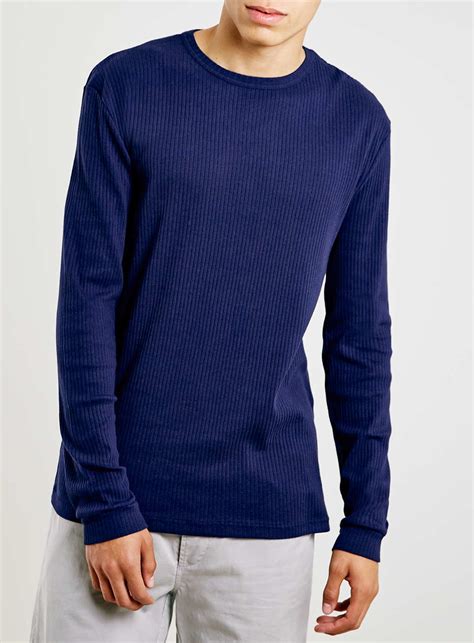 Topman Dark Blue Ribbed Long Sleeve Muscle Fit T-shirt in Blue for Men (MULTI) | Lyst