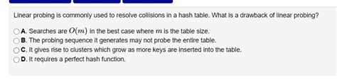 Solved Linear probing is commonly used to resolve collisions | Chegg.com