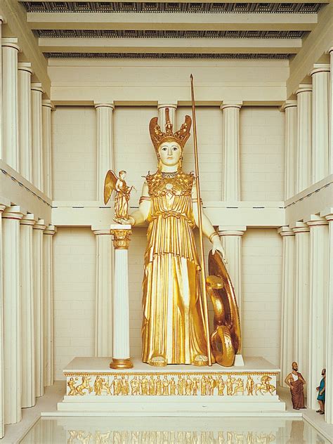 Model of Athena Parthenos, by Pheidias. ca. 438 BCE. Gives reference to the Hellenistic chiton ...