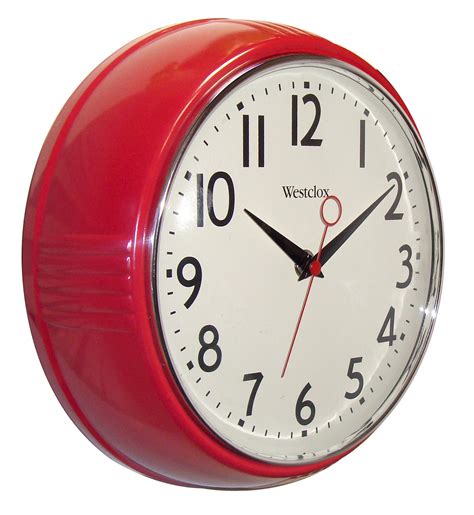 Westclox 1950 Retro 9.5" Extra Thick Round Wall Clock Red 32042R ...