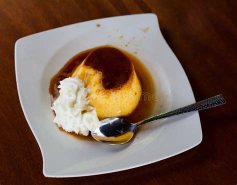 Spanish Dessert - Flan with Whipped Cream Stock Photo - Image of food, creme: 156962204