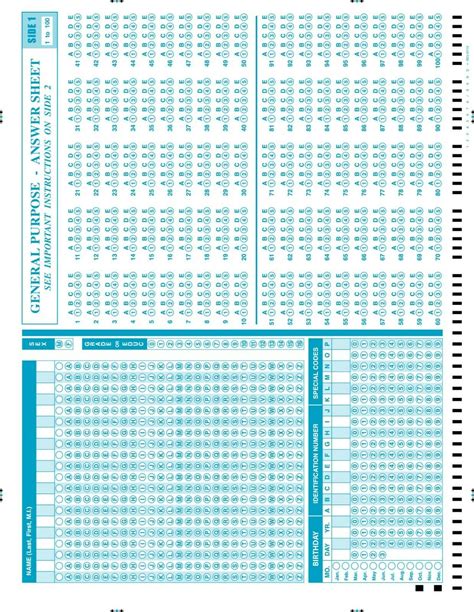 Scantron Sheet Printable Pdf File