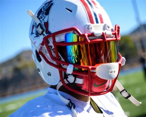 SHOC Red Iridium Visor on a Schutt Vengeance Patriots football helmet ...