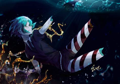 anime, Houseki no Kuni, Phos (Houseki no Kuni), aqua hair, tie, gold ...