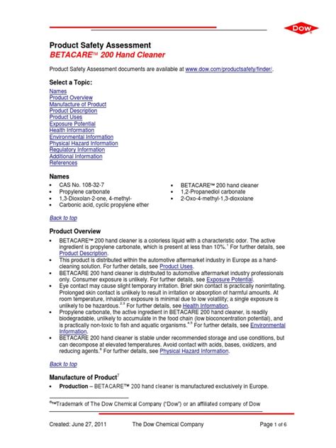 Propylene Carbonate at Dow Chemicals | PDF | Toxicity | Water