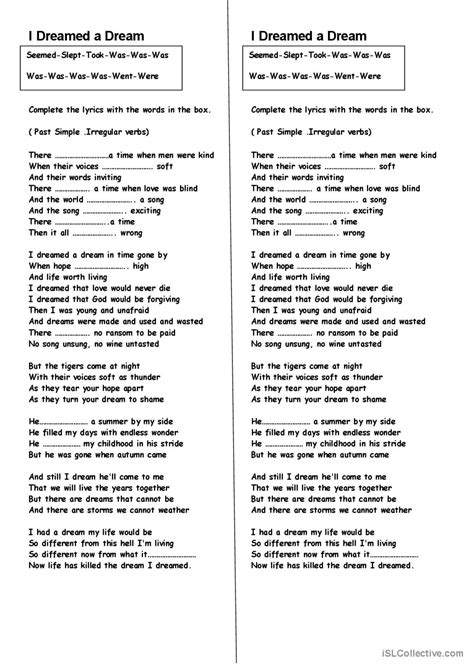 I Dreamed a Dream - Les Miserables -…: English ESL worksheets pdf & doc