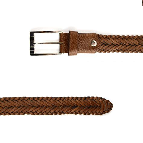 Buy Full Grain Leather Men's Belt - Woven Tan Brown