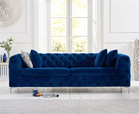 Blue plush velvet 3 seater sofa - Homegenies