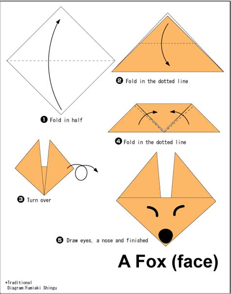 Origami Fox (face) - Easy Origami instructions For Kids