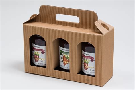 9.812 x 3.125 x 5.875” Natural Kraft Window Jar Carrier Boxes - 3 Jar