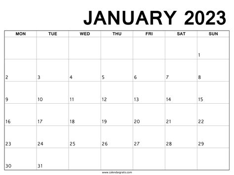 Blank January 2024 Calendar Monday Start - Printable Online