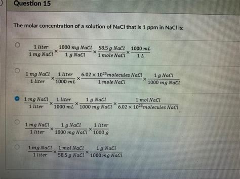 Solved Question 15 The molar concentration of a solution of | Chegg.com