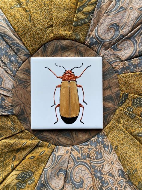 Gold Beetle Original Ceramic Tile Painting Splashback Wall - Etsy