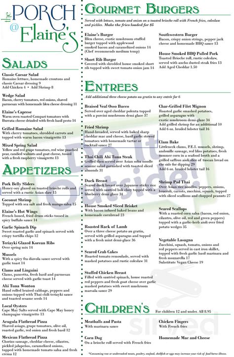 Elaine's Cape May menu in Cape May, New Jersey, USA