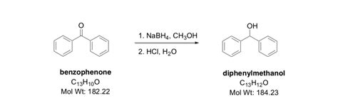 Solved ?? 1. NaBH4, CH3OH 2. HCI, H20 benzophenone C13H00 | Chegg.com