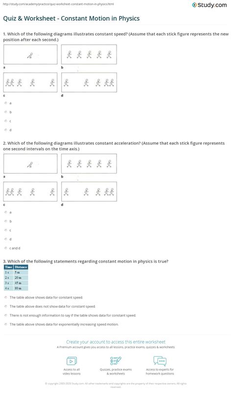 Quiz & Worksheet - Constant Motion in Physics | Study.com