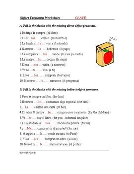 Spanish Direct and Indirect Object Pronouns Handout + Worksheet ...