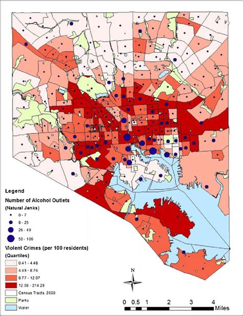 Violent crimes (per 100 residents) per census tract, Baltimore City ...