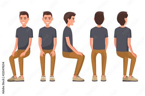 Vector illustration of sitting men in casual clothes under the white ...