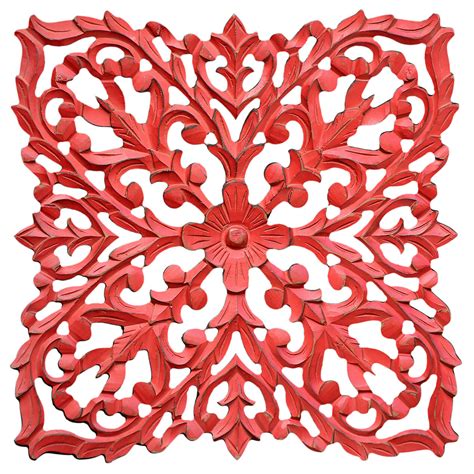 Red Carved Wood Wall Decor, 16" x 16" | At Home
