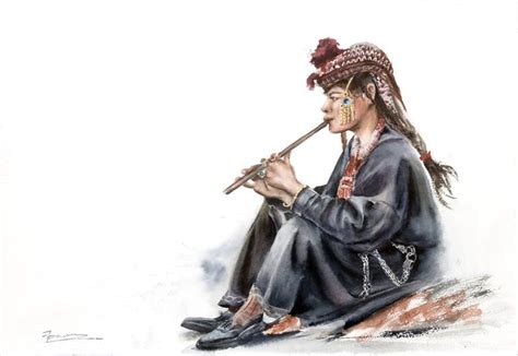 Dardic musician - Original Watercolor Painting Painting by Olga Shefranov | Saatchi Art