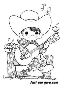 Precious Moments boy playing guitar cowboy coloring pages - Free Kids Coloring Pages Printable