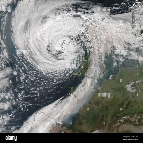 Panchromatic satellite image of storm Ophelia over the south west coast ...