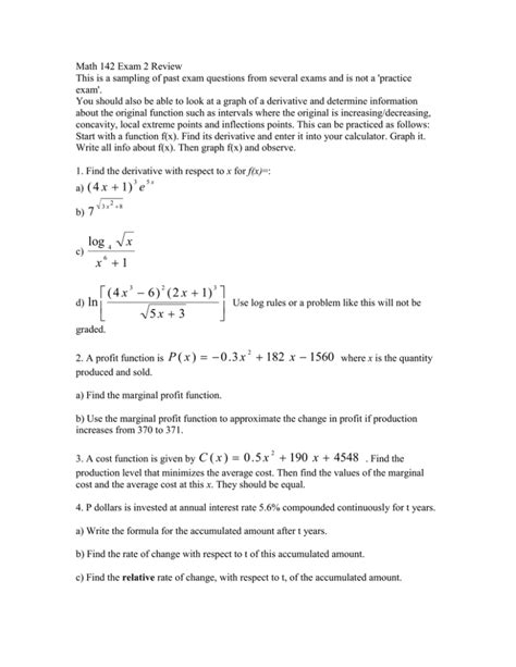 Math 142 Exam 2 Review