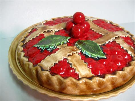 Ceramic cherry pie plate and cover hand painted by StephieD