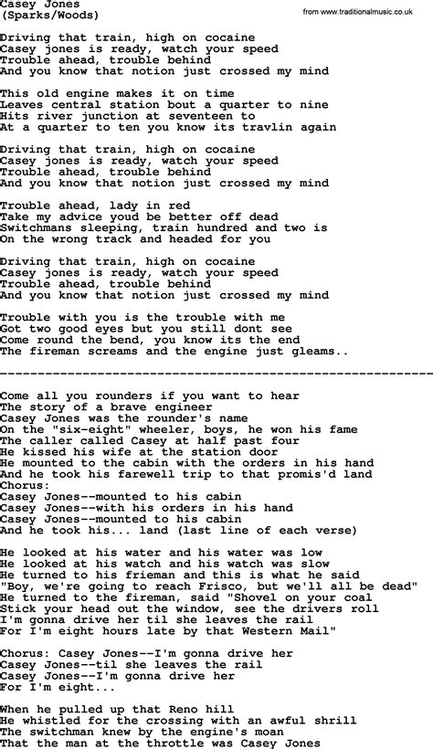 Casey Jones, by The Byrds - lyrics with pdf