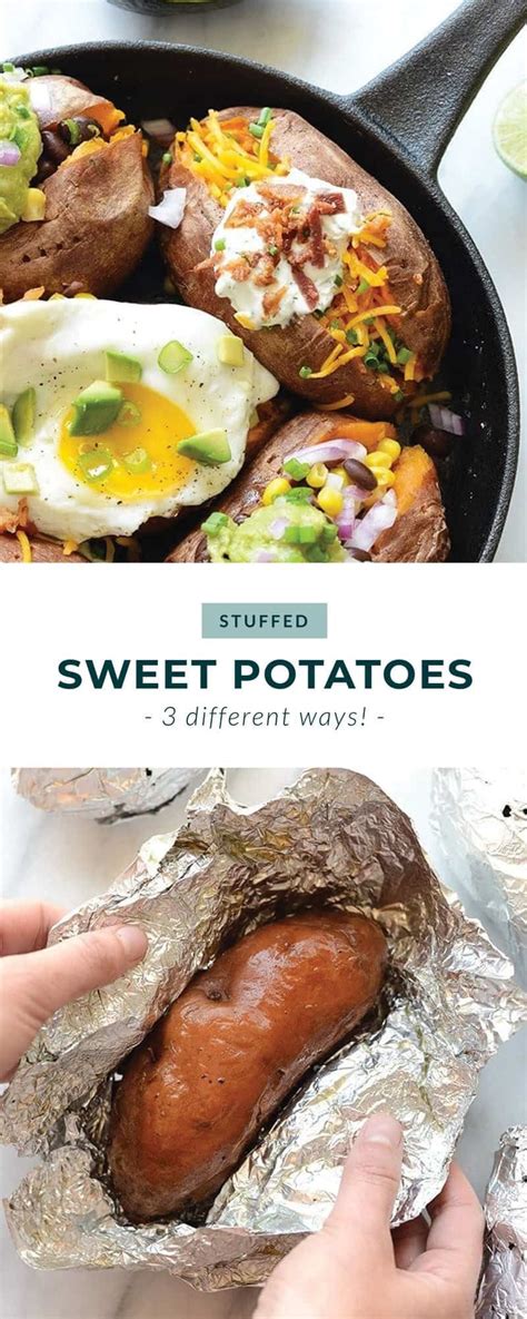 Stuffed sweet potatoes never looked so delicious with 3 different flavor variations to spice up ...